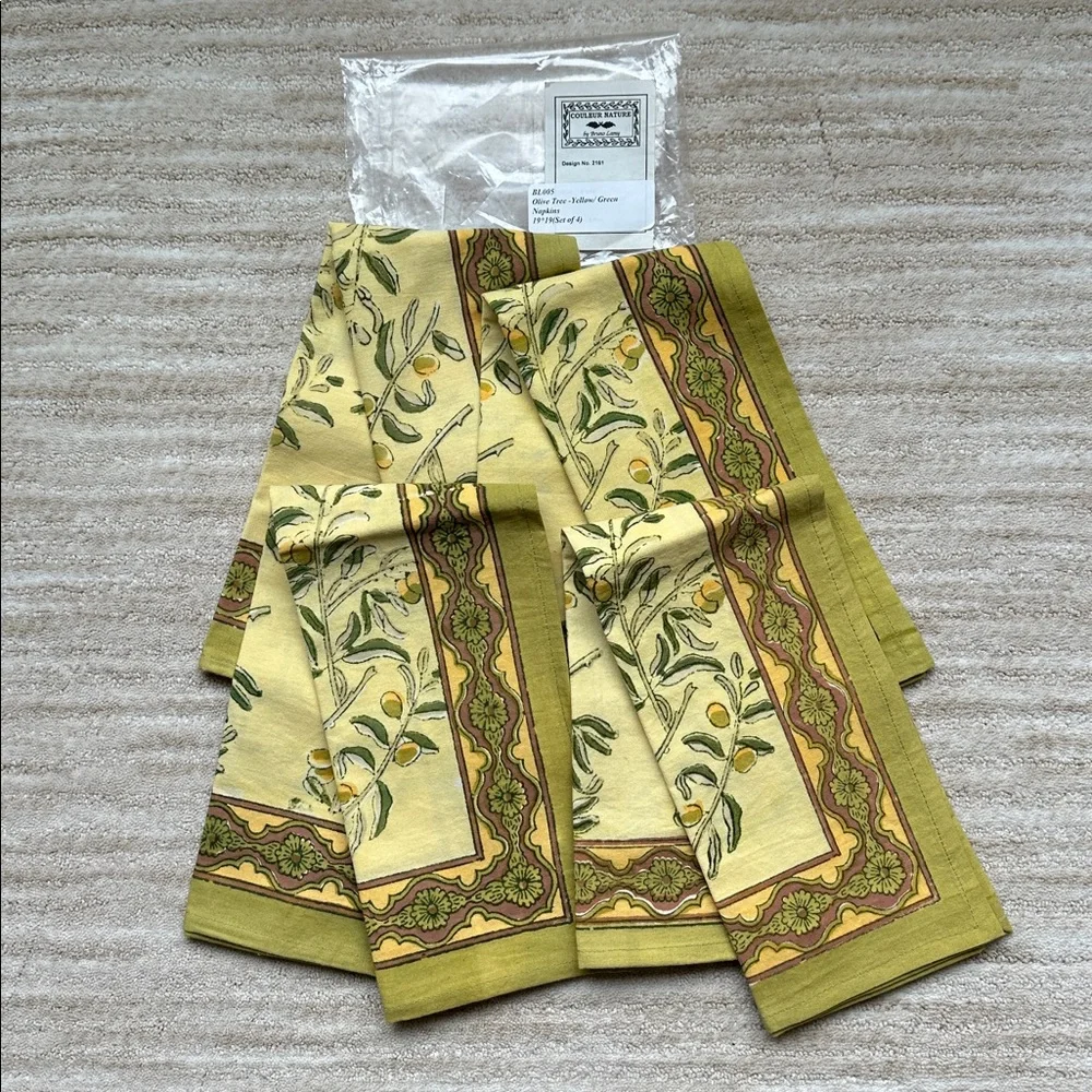 Set of 4 Couleur Nature Olive Tree Napkins Yellow/Green Designed by Bruno Lamy